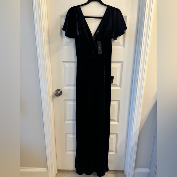 Blue velvet v neck dress - Picture 1 of 2